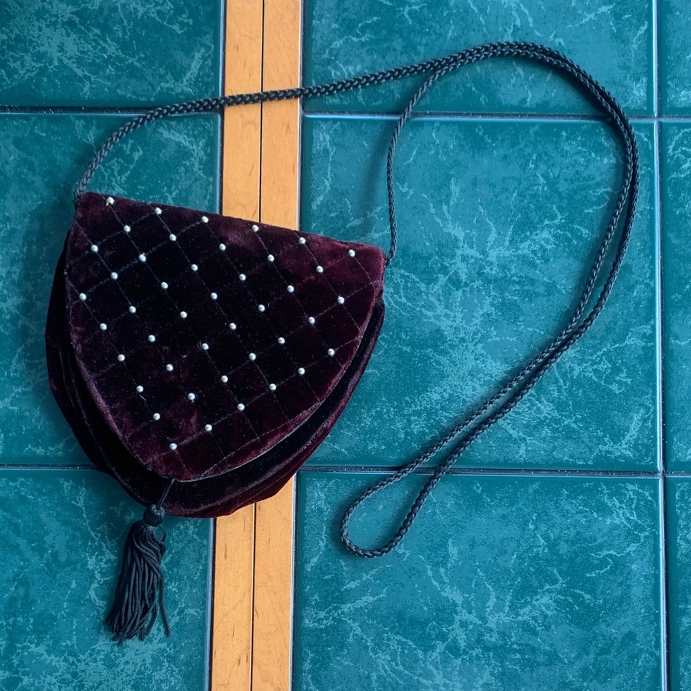 Vintage Velvet Purse with Gold Accents and Shoulder Strap